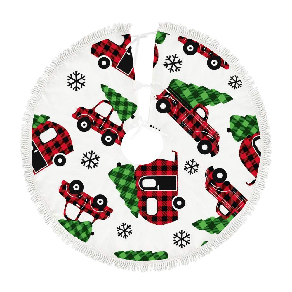 Jupe de sapin de Noël camion rouge tapis peluche ornement intérieur 91cm