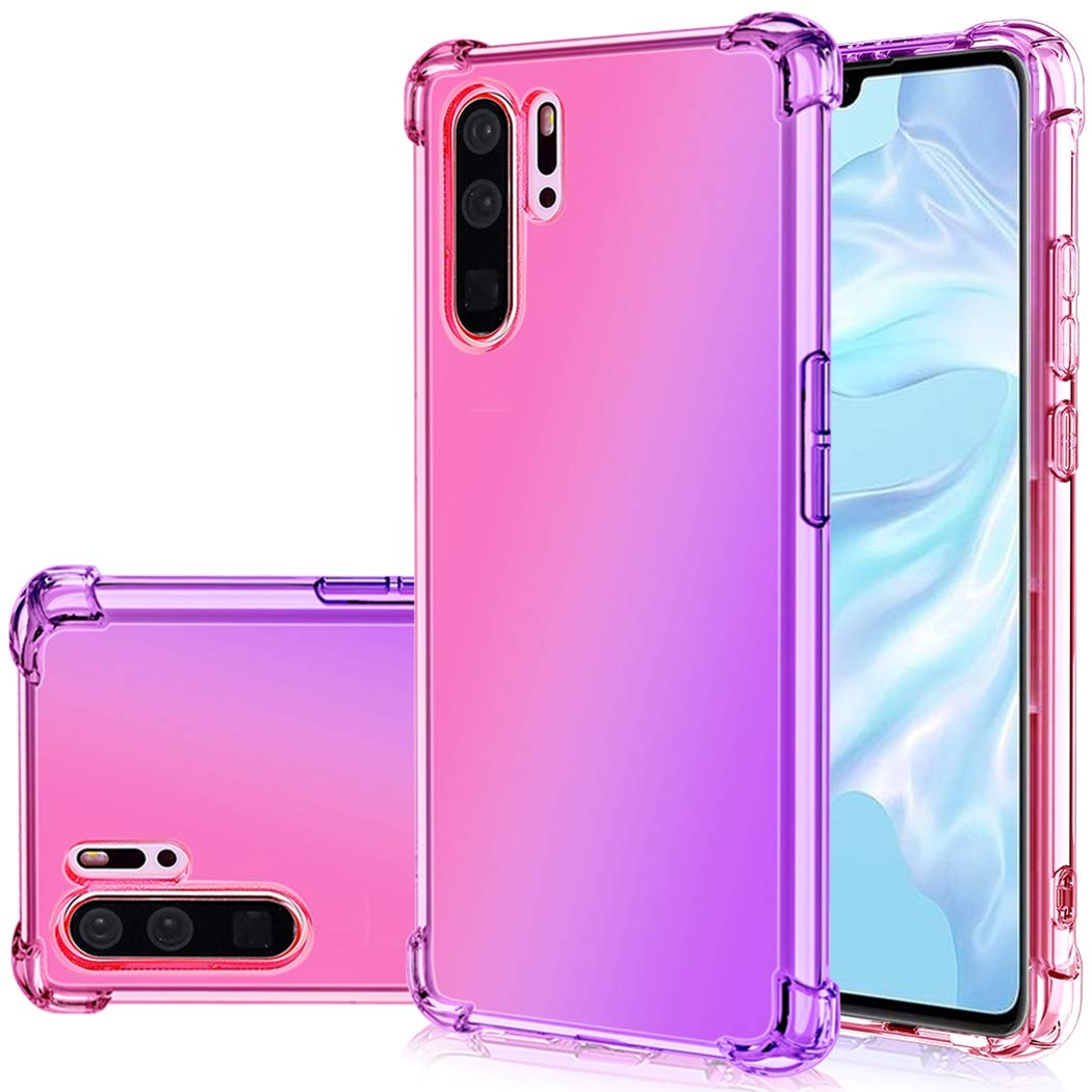 Custodia Sfumata Per Huawei P30 - Rosa/Viola, Trasparente Con Effetto Gradiente, Cover TPU Morbida Antiurto, Supporta Ricarica Wireless