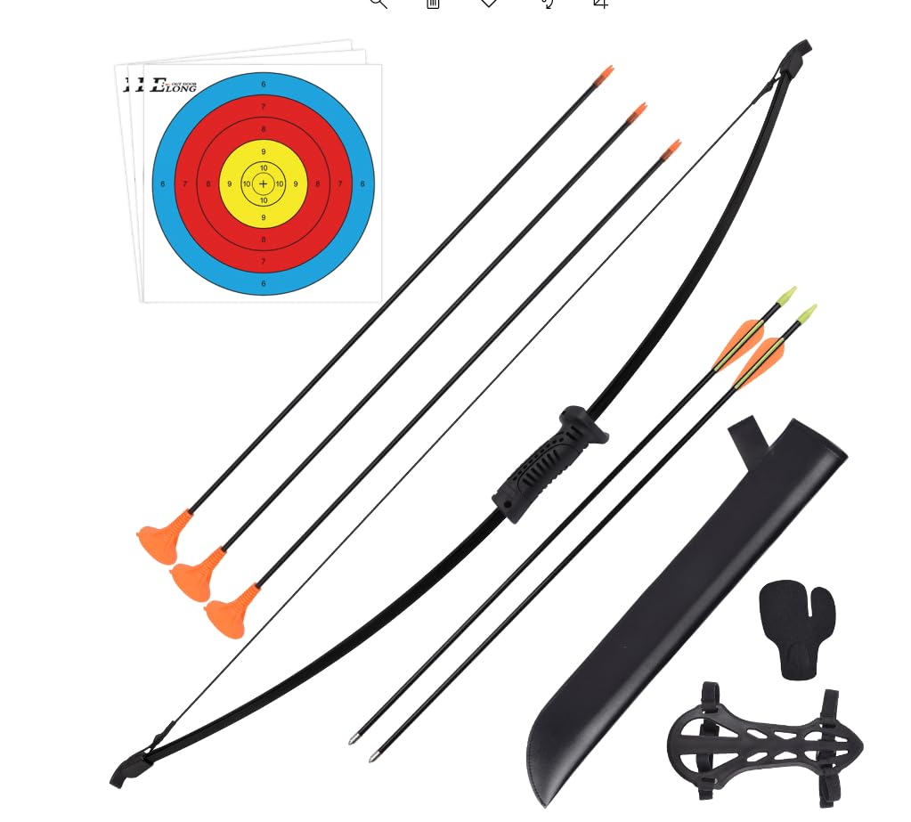 Recurve Bow and Arrow Set Outdoor for Children Youth Junior Archery Beginner Training Includes 2 Types 5 PCS Arrows, Armguard, Quiver, Target Face and Finger Tab