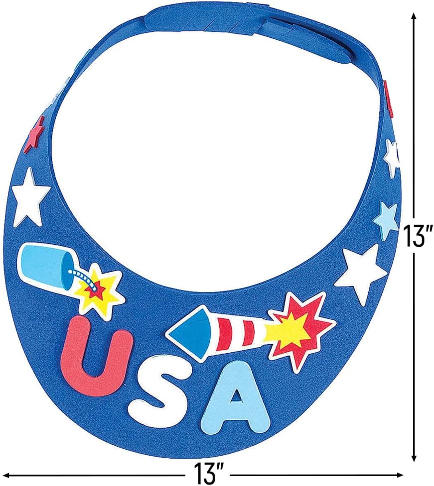 Fun Express Patriotic Foam Visor Craft Kit Makes 12 - Bulk Craft Kits for Kids Summer Activities | 4th of July Crafts for Kids with Peel and Stick Foam Art | Easy Summer Crafts for Classroom Parties