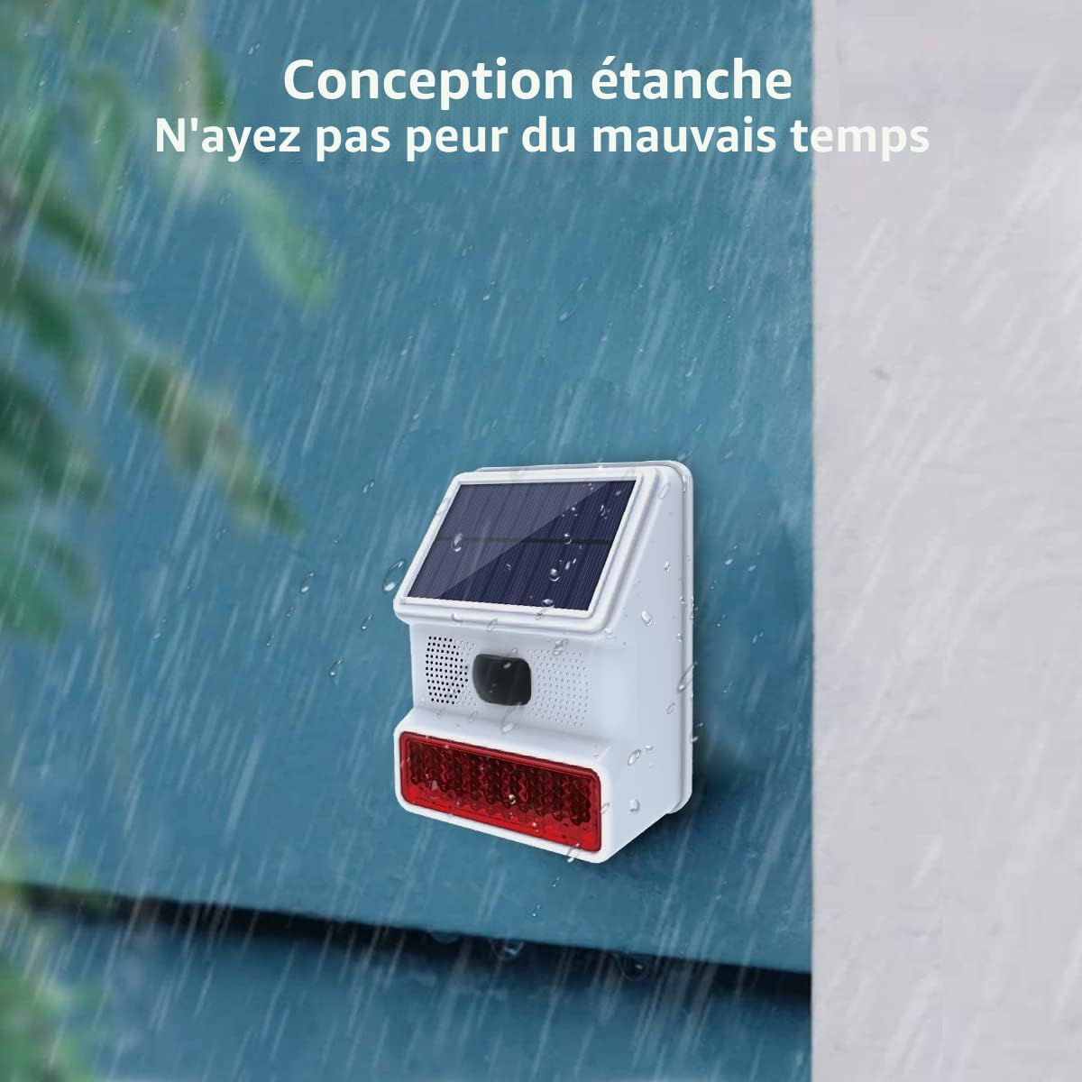 Sirène d'alarme Sirène extérieure Solaire avec Fonction de lumière Clignotante LED Sirène extérieure sans Fil 433 MHz Compatible avec Dadvu PG103 ; PG107; PG108 (PE523)