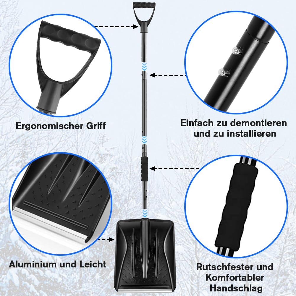 Schneeschaufel Ergonomisches Design Abnehmbares 4-in-1-Design kann in Zwei Verschiedene Längen geformt Werden Geeignet für Schnee-, Garten- und Campinganlässe
