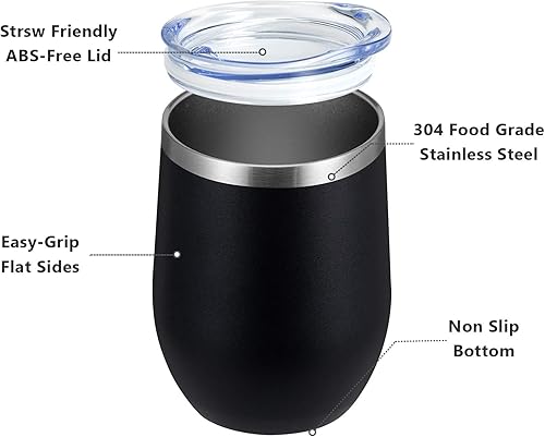 Miniatura 8 de MEWAY Vasos Tumbler de Vino de 12ozPaquete de 4 con Tapa - Tumbler de Viaje de Acero Inoxidable al Vacío de Doble Pared sin Tallo - Mantiene Frío y