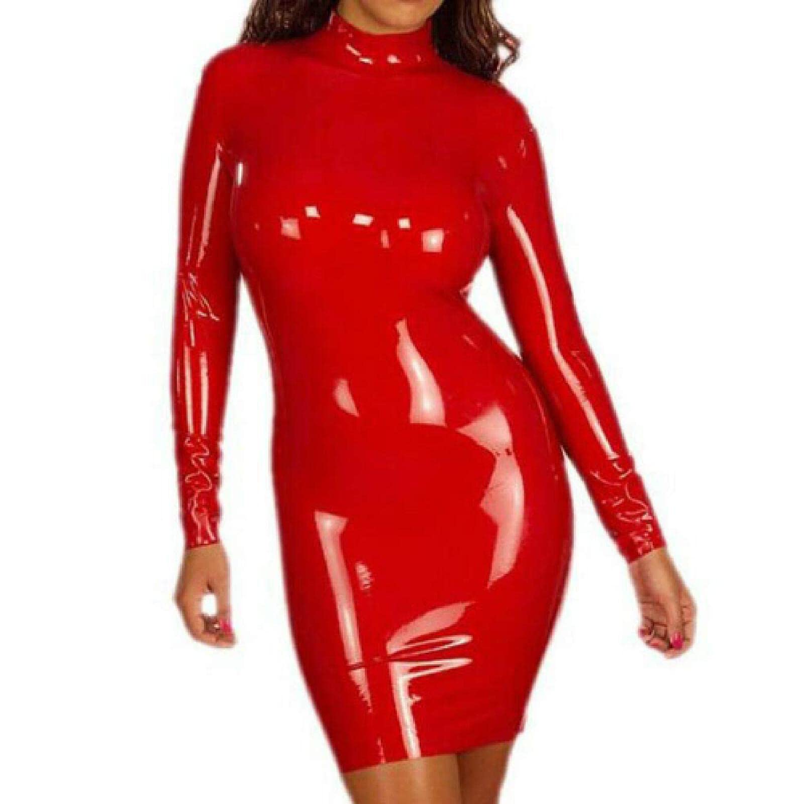 Amazon.co.jp: ラテックスドレス 100％ラバー長袖ミニレッドスカート