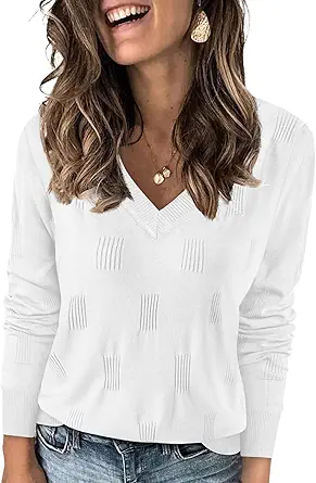 WIHOLL Sweaters for Women V Neck Long Sleeve Tops Fashion Lightweight Pullover Clothes Fall Outfits 2025