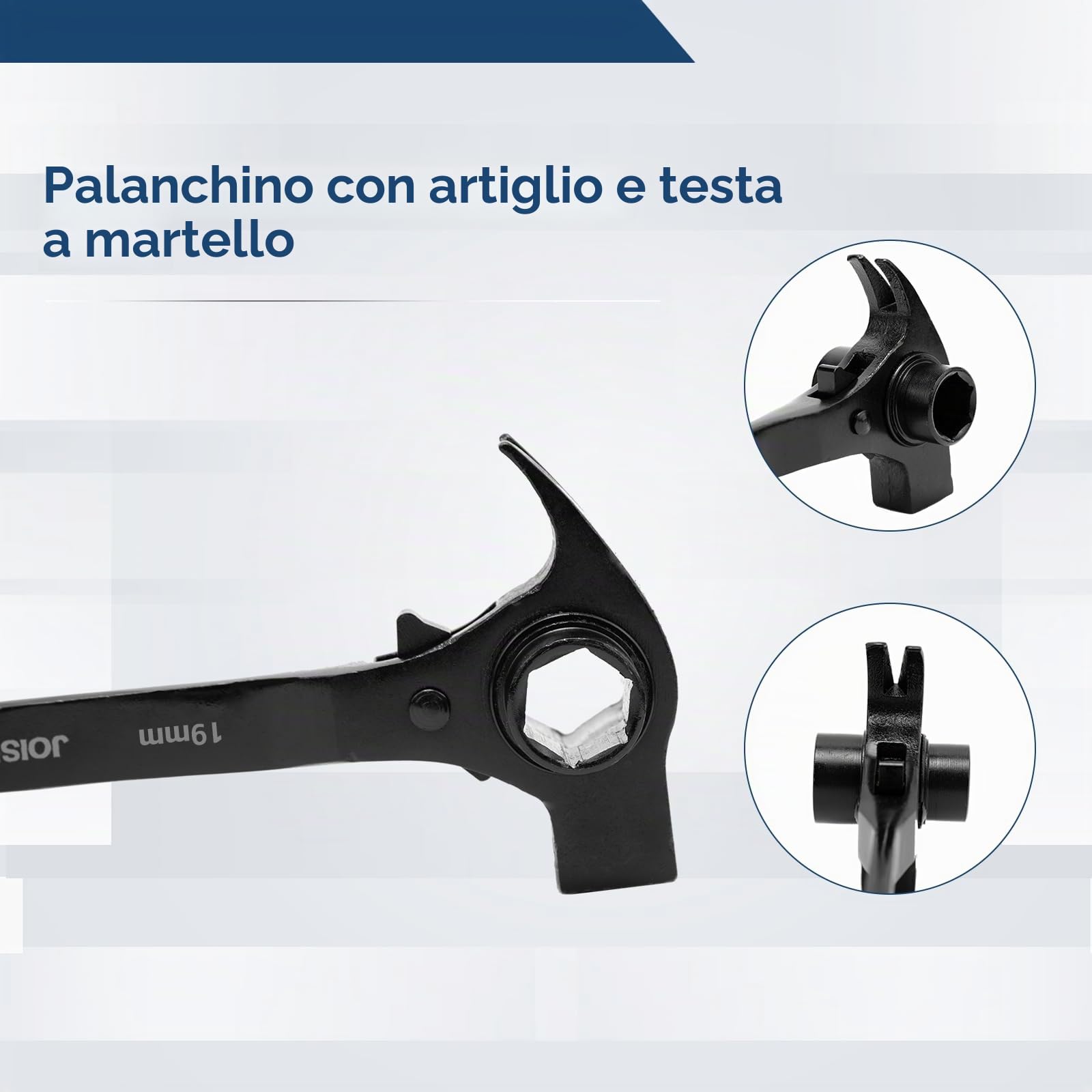 Chiave per Ponteggi 4 in 1 | 19 x 22 mm Chiave a Cricchetto per Radiatori Martello Estrattore di Chiodi Punzone Conico e Cricchetto Reversibile