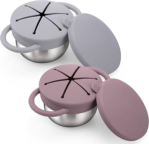 Miniatura 9 de BUSOHA Paquete de 2 Tazas de Aperitivos de Acero Inoxidable para Niños Pequeños - 9 OZ Recipientes de Aperitivos para Bebés a Prueba de Derrames