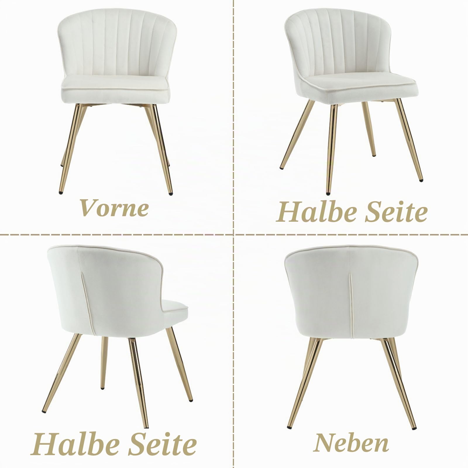Ya-Home Esszimmerstühle 2er Set aus Samt, Moderne Küchenstuhl mit geschwungener Rückenlehne Polsterstuhl goldenen Metallbeinen für Küche/Wohnzimmer, Beige