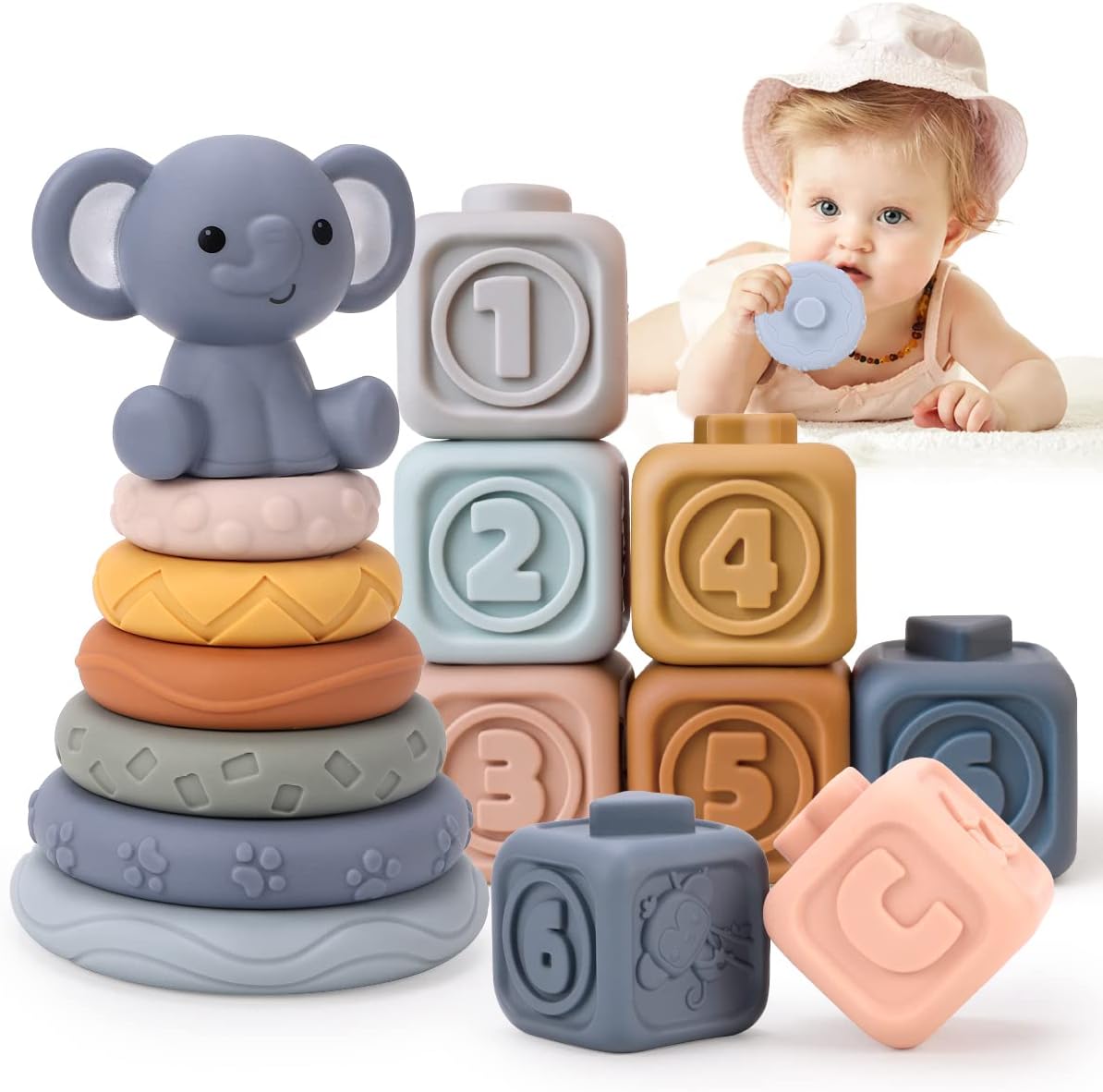 KaeKid Montessori Toys for Babies,13 PCS Baby Soft Building Blocks Toys