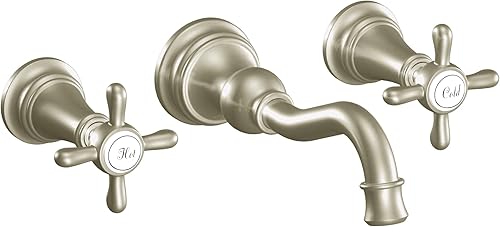 Moen TS42112BN Weymouth - Grifo de baño con mango cruzado para montaje en pared, requiere válvula, níquel cepillado