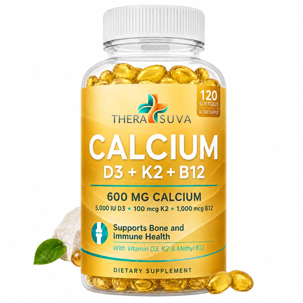 Extra Strength 4-in-1 Calcium 600mg + D3 + K2 + B12, 120 Veggie Softgels