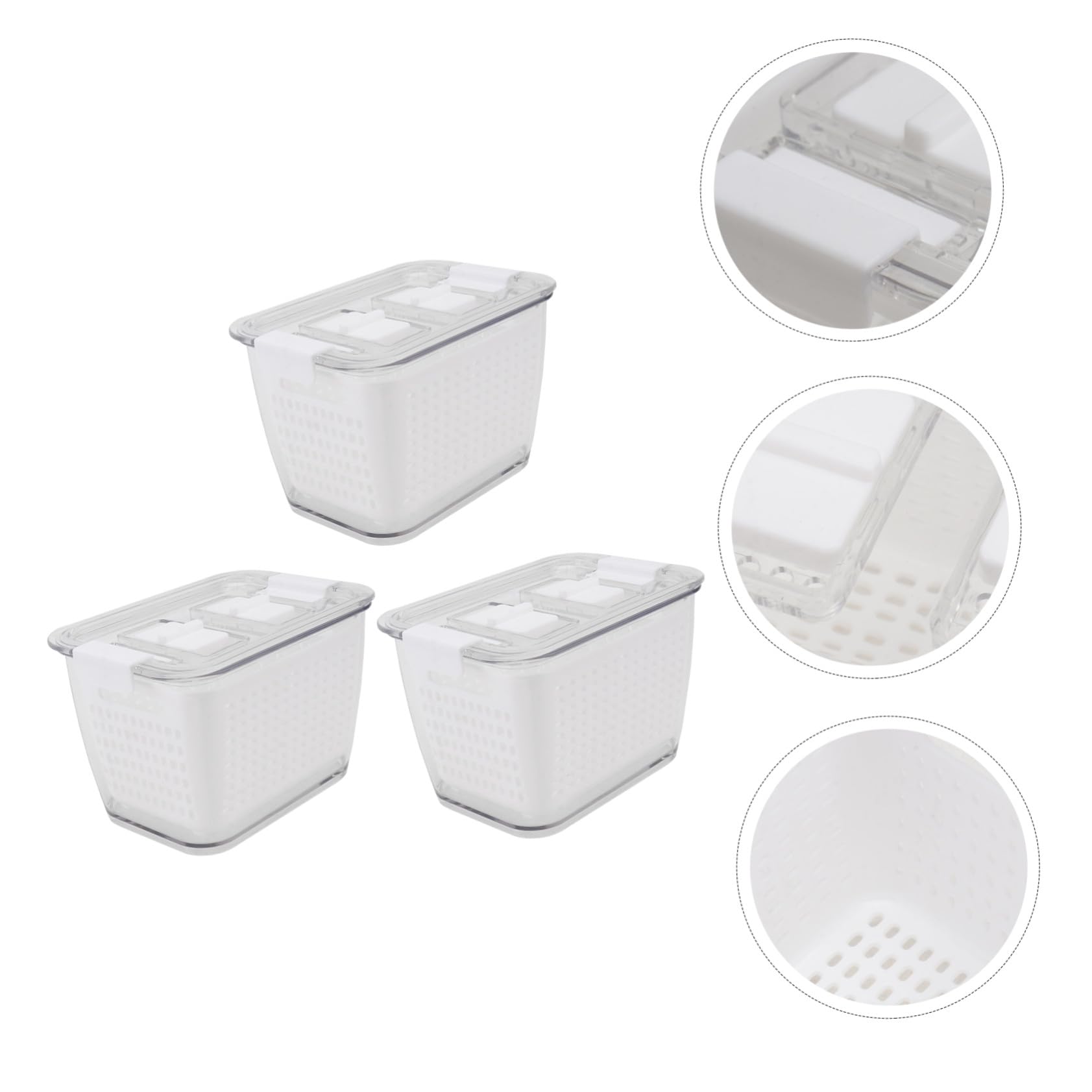 Cabilock 3 piezas Cajas Herméticas para Almacenamiento y Drenaje de Alimentos Contenedores Compactos para Frutas y Verduras Organizador Práctico para Frigorífico Fácil Limpieza y Ahorro de