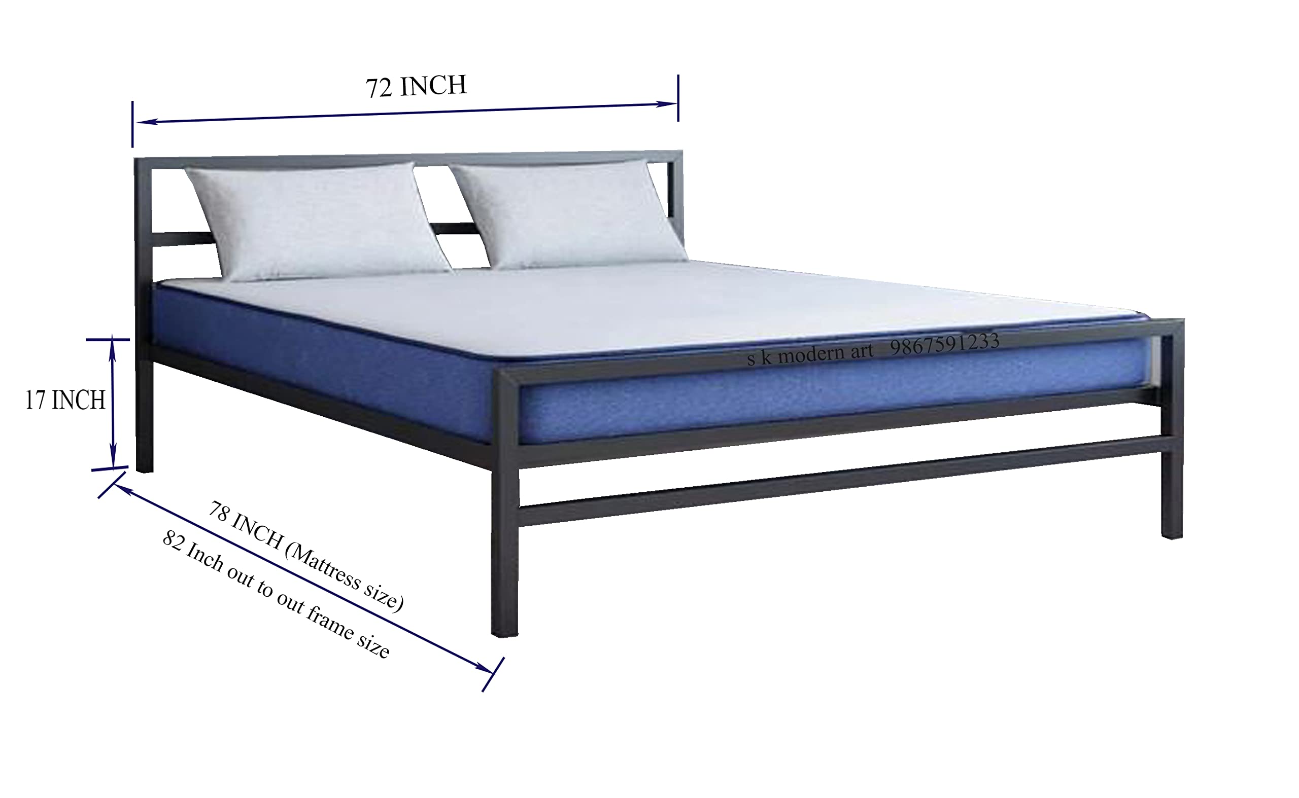 S. K. MODERN ART Wrought Iron Metal Bed Only Frame Without Mattress (6 X 6.5 Feet, Black) 1