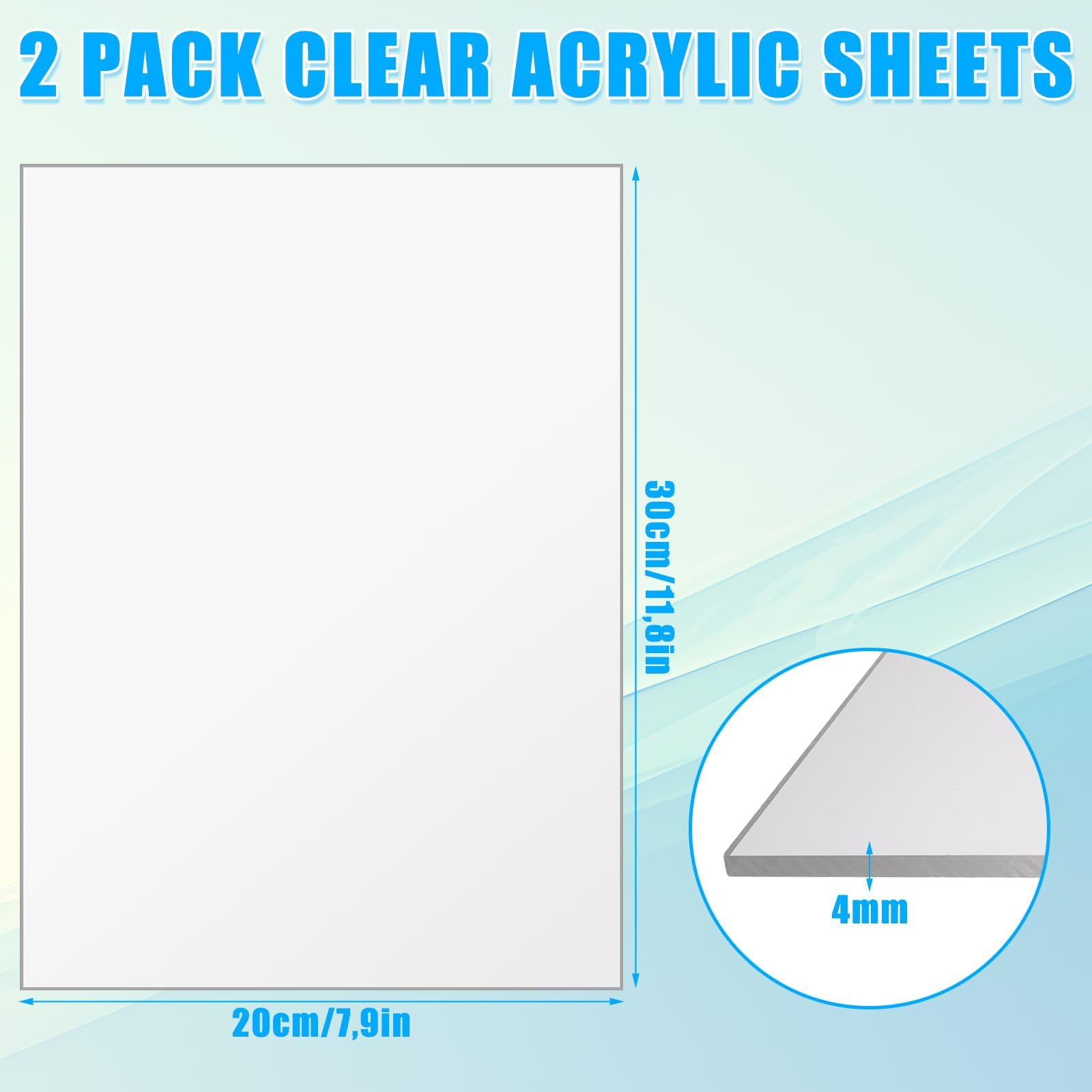 Planchas de Metacrilato Transparente 300x200x4mm, Paneles de Vidrio Orgánico para Manualidades y Bricolaje