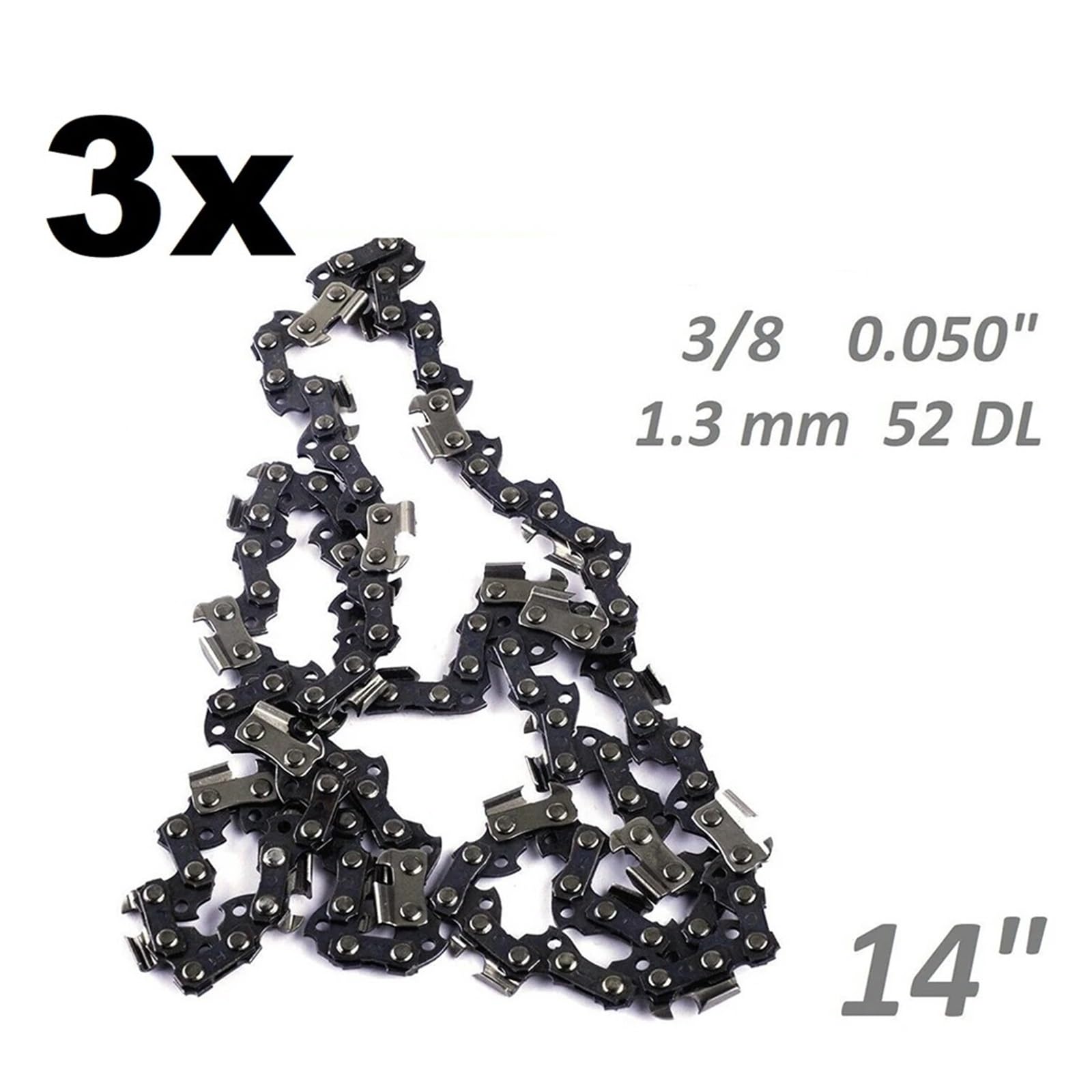 Cadena motosierra 3 piezas 14 pulgadas 35 cm, acero, paso 3/8, 52 eslabones