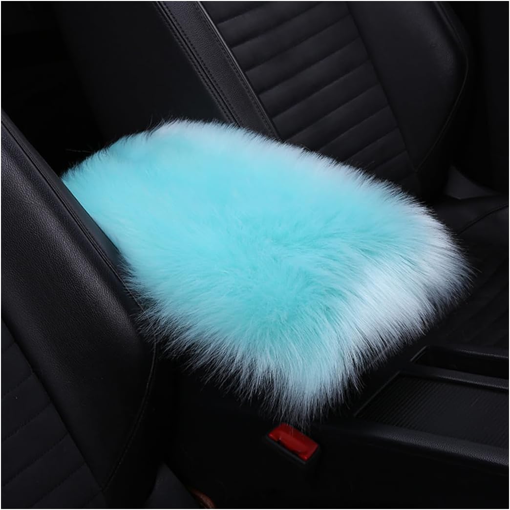 Osilly Auto Center Console Pad, 11.8" x 7.9" Furry Armrest Cover Universal for SUV/Truck/Car, Warm Winter Premium Faux Sheepskin Wool, Soft Fluffy Car Armrest Seat Box Cushion Protector (Blue)