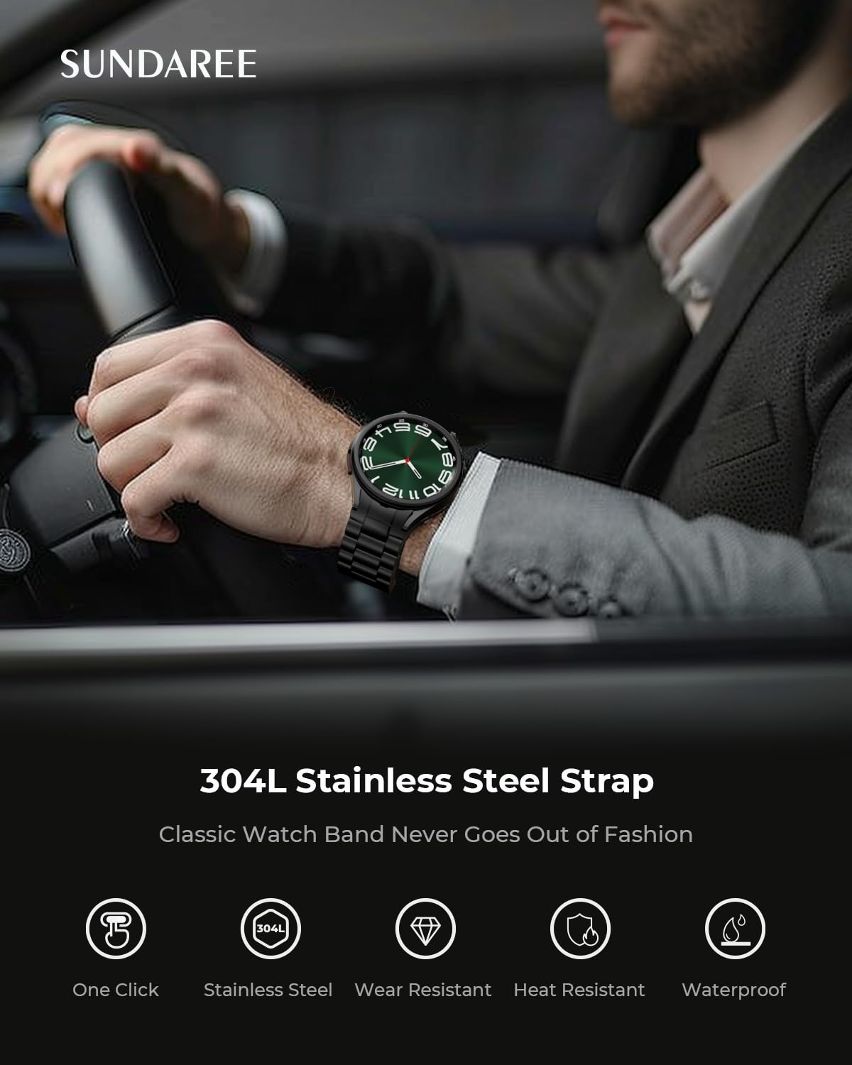 SUNDAREE One Click Cinturino Compatibile con Samsung Galaxy Watch 7/6 Classic 47MM/5 Pro/FE,No Gap Uomo Metallo Acciaio Orologio Cinturini Band per Watch 7/6/5/4 44MM 40MM 43MM 45MM 46MM 42MM LTE,Nero