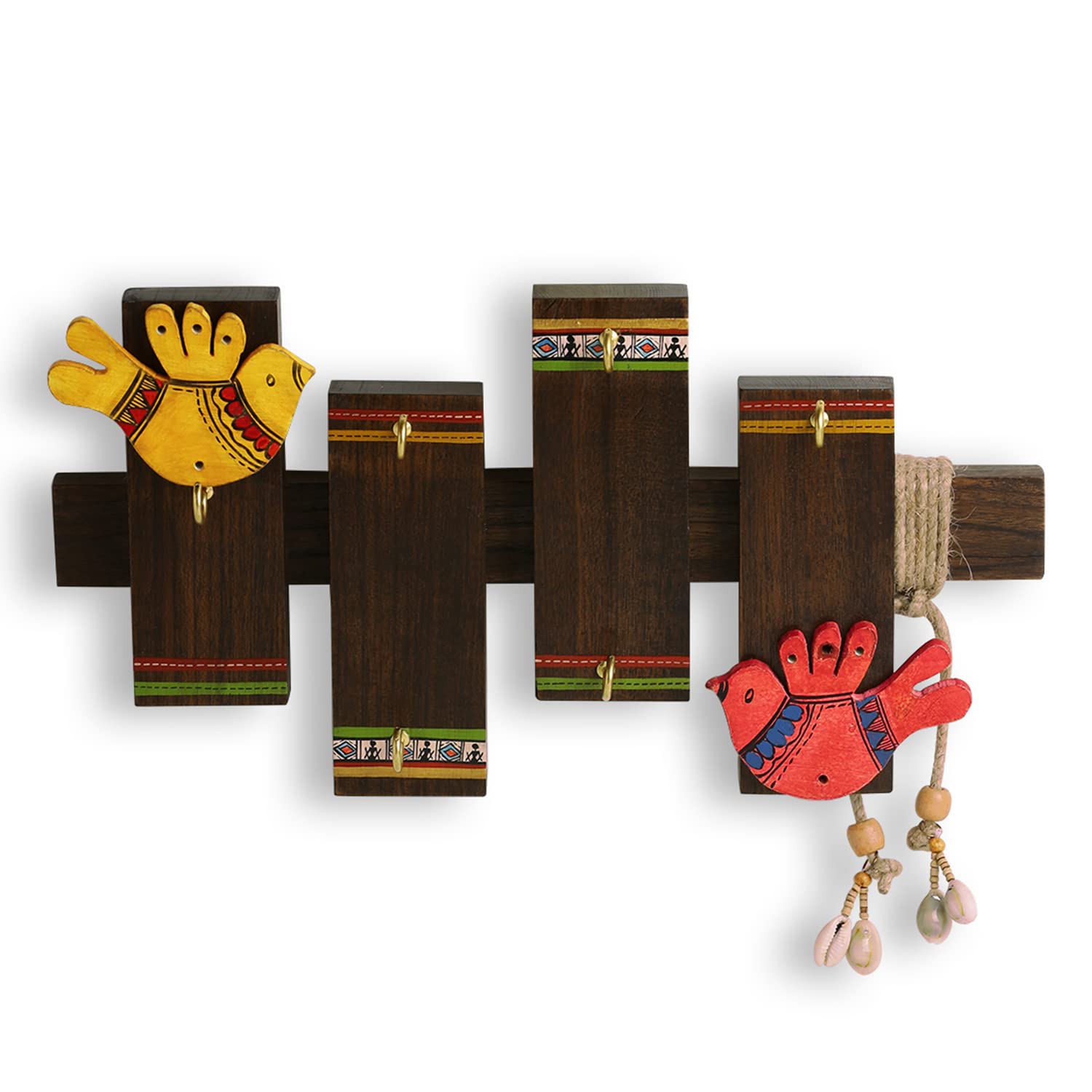 Warli Key Holder - Handpainted Wooden Key Hooks -3