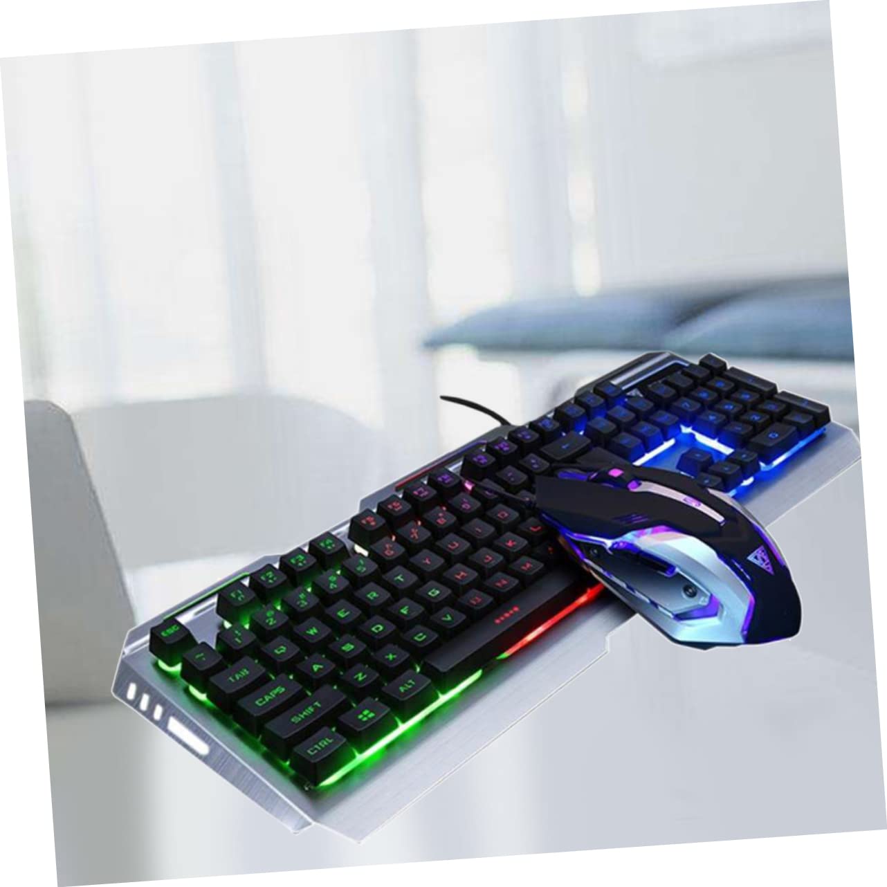 UKCOCO Clavier USB Rétroéclairé LED avec Souris Gamer Mécanique Clavier Gaming Stylé