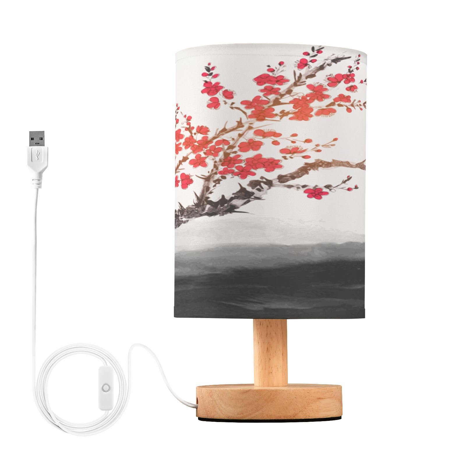 Mnsruu Bedside Table Lamps, Sakura Oriental Cherry Blossom USB Table Lamp for Bedroom, LED Light Bedroom Bedside Table Décor Night Lamp Warm White