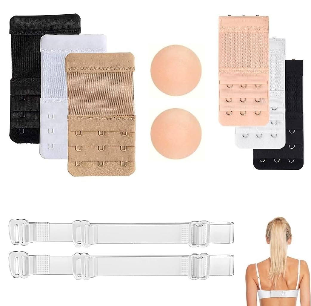 6PCS Bra Hook Extender + 1 Pair Reusable Adhesive Silicone Nipple Covers + 1 Pair Clear Bra Strap Non-Slip Adjustable Bra Strap Soft Transparent for Woman-image-28