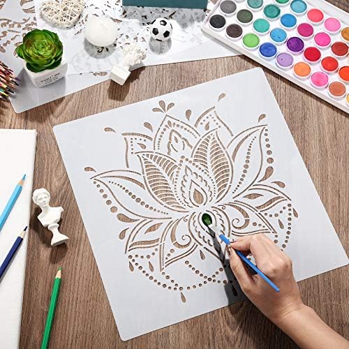 12 Pieces Large Reusable Mandala Stencil Painting on Wood DIY Design 12 Inch Templates Scrapbooking Painting for Wall, Furniture, Canvas, Paper, Fabric, Decoration