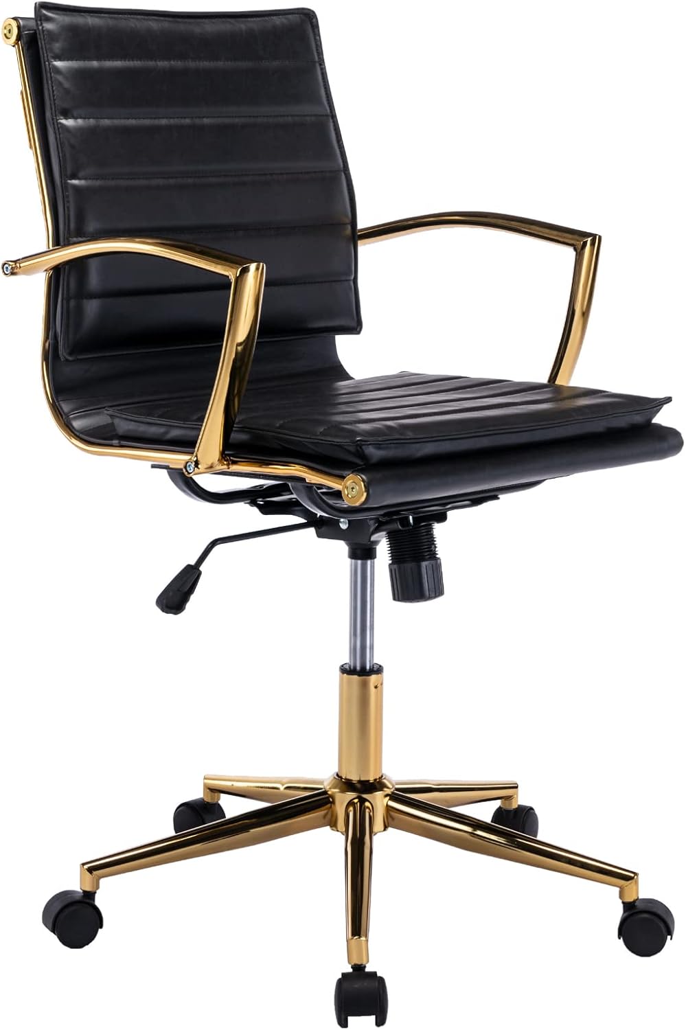 CIMOO Black Leather Office Chair Small Desk Chair Gold