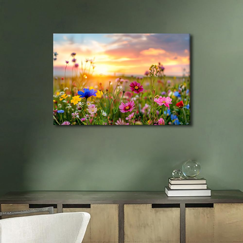 TISHIRON 5 Piece Wild Flower & Sunset Art for Bedroom Framed Canvas Home Decor, 40x60cm, Artwork-05, 16"Wx24"H - Image 3