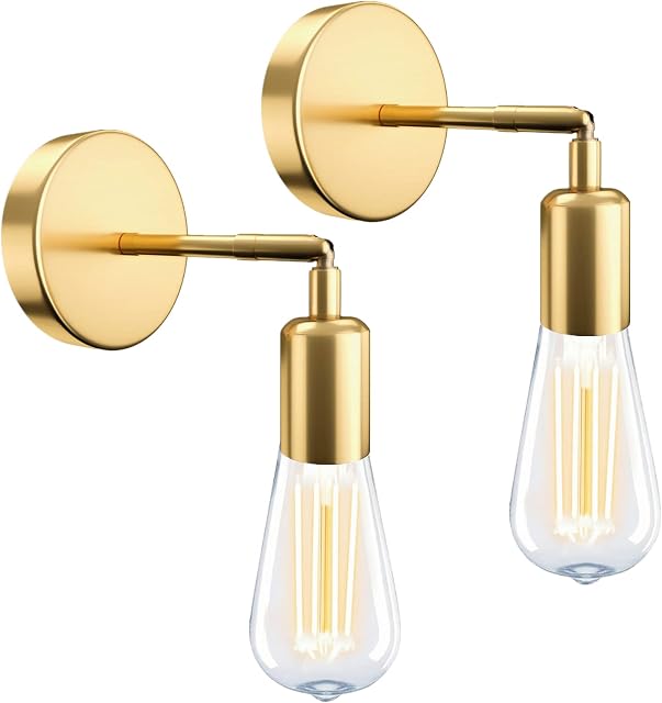 2PCS Vintage Bathroom Wall Sconces Gold Vanity Wall Lights E27 Industrial Wall Mount Lighting Fixtures Rotatable for Bedroom Living Room Bathroom.