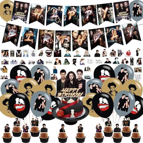 The Saga of Twilight Party Decorations Birthday Party Supplies - Black Includes Banner Cake Topper 12 Cupcake Toppers 18 Balloons