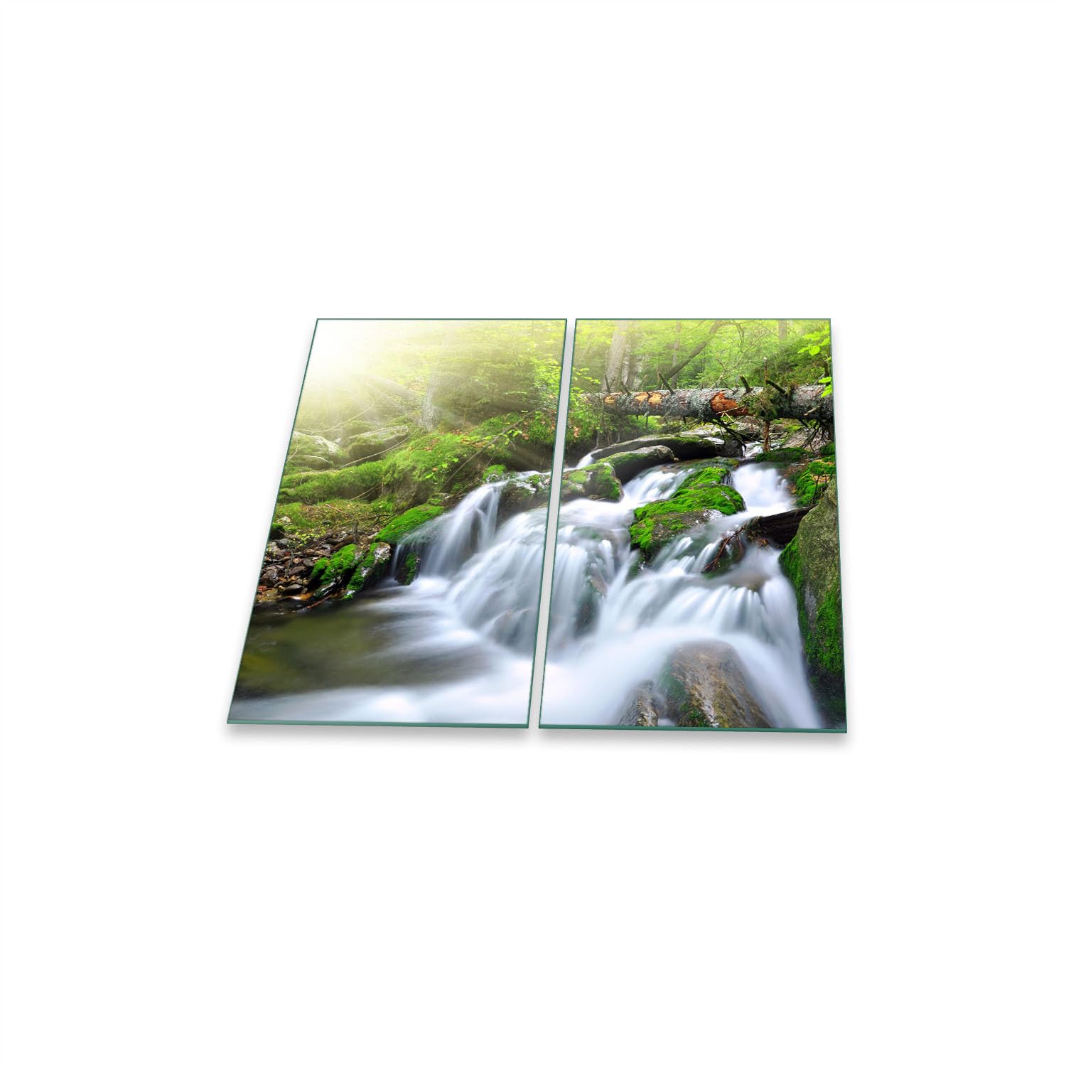 Herdabdeckplatte Abdeckung Ceranfeld Abdeckplatte Schneidebrett 2-Teilig 60x52 Wasserfall Fluss Mehrfarbig Spritzschutz Glasplatte Ceranfeldabdeckung Sicherheitsglas Glasschneidebrett 2x30x52