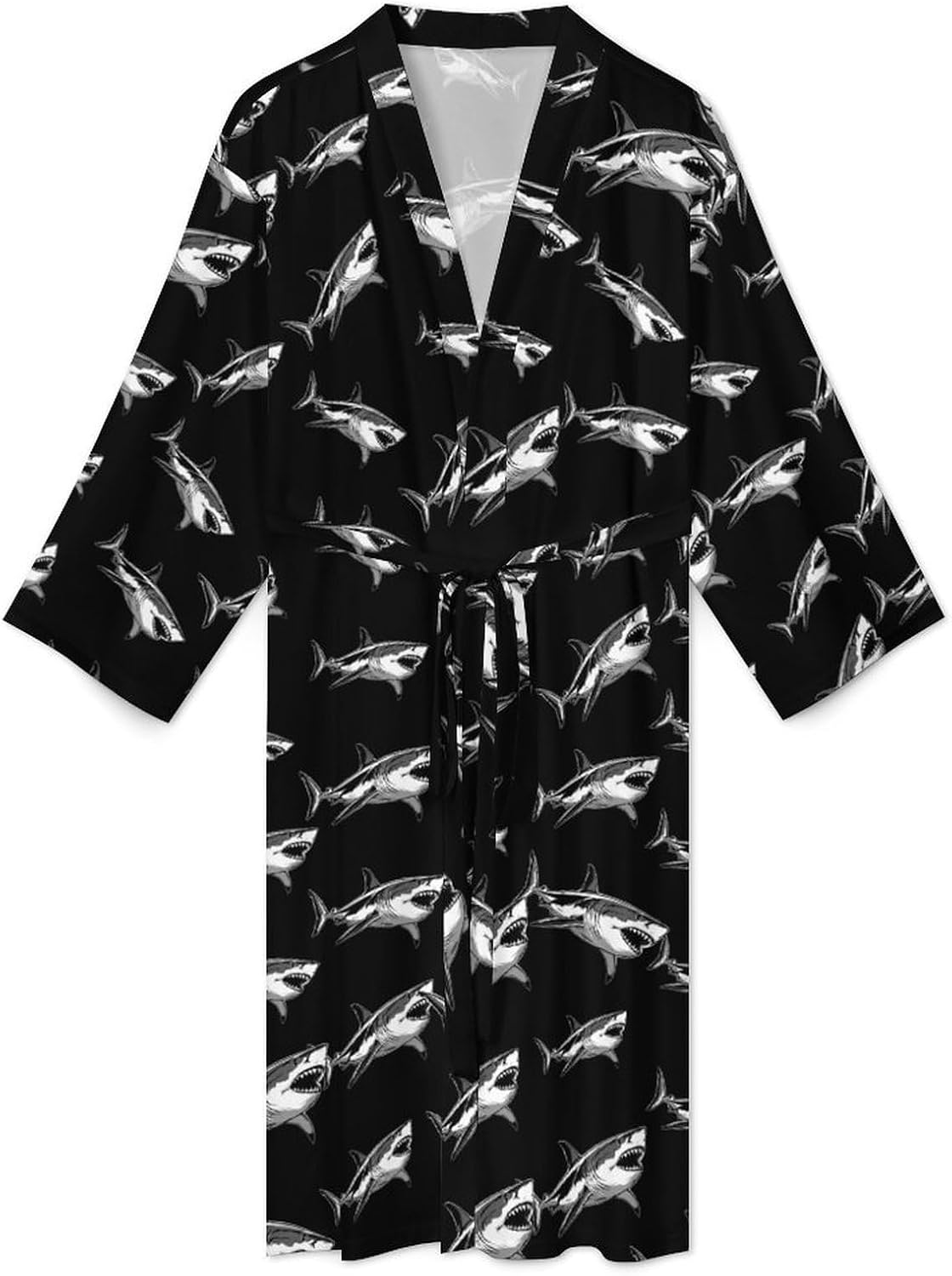 Shark Mens Robe Long Bathrobe for Women Bath Robes Lightweight Soft Printed Sleepwear
