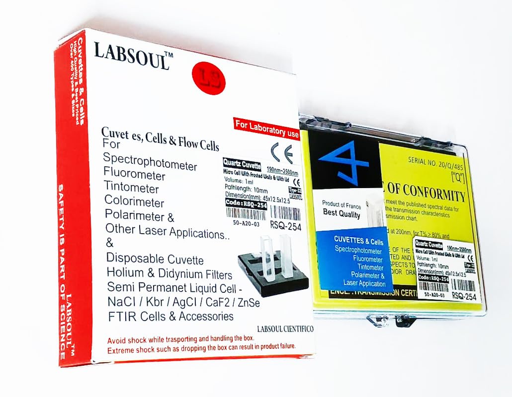 Q-254 Micro Quartz Cuvette Spectrometer with Frosted White Wall with Lid Volume-1ml, Path Length:10 mm. Dimension-45x 12.5x 12.5mm by-MTECHLAB-75