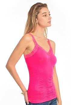 Tank Top - Women's Stylish Wrinkled Scoop Neck Lace Straps