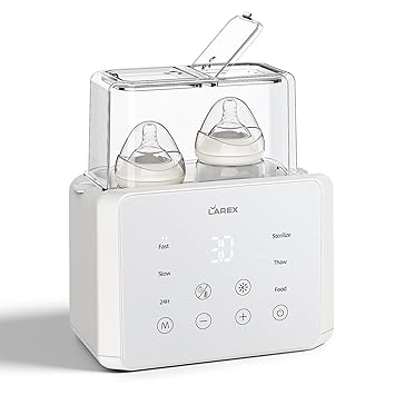 LAREX Double Bottle Warmer, 11-in-1 Fast Baby Bottle Warmer for Breastmilk and Formula, with Timer, Fits 2 Bottles, Accurate Temp Control, Milk Warmer with Thaw, Steri-lizing, Keep Warm, Heat Food