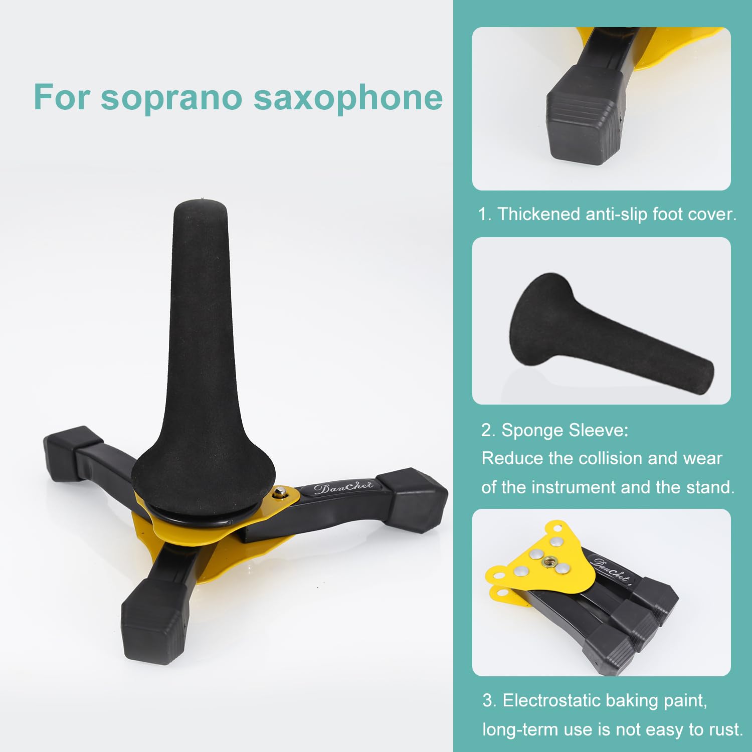 Supporto pieghevole per sassofono soprano portatile, Sax Tripod Holder, supporto portatile per sassofono soprano