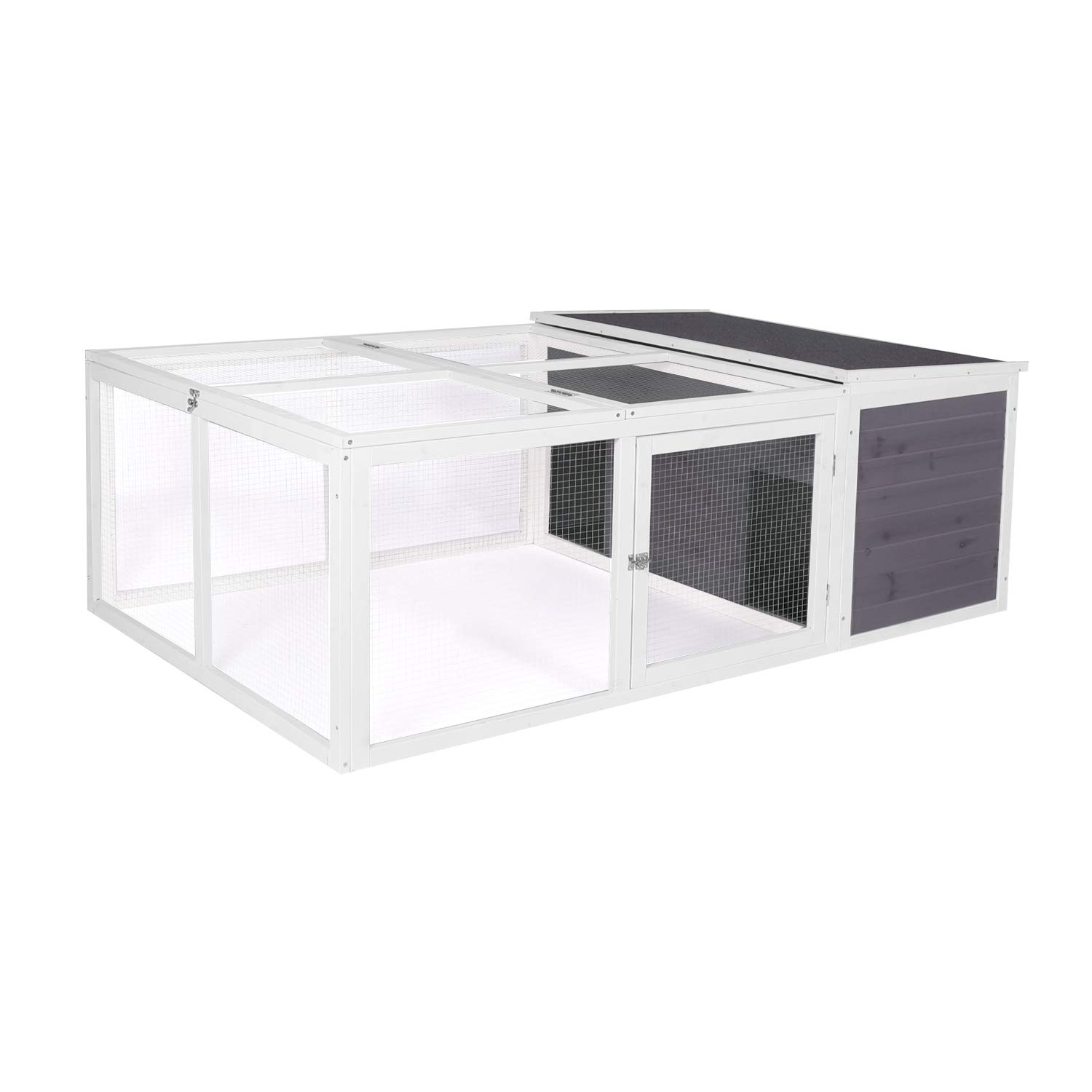 64.5'' Chicken Coop with Large Run, Outdoor Wooden Poultry Cage Hen House with Easy Clean PVC Layer,