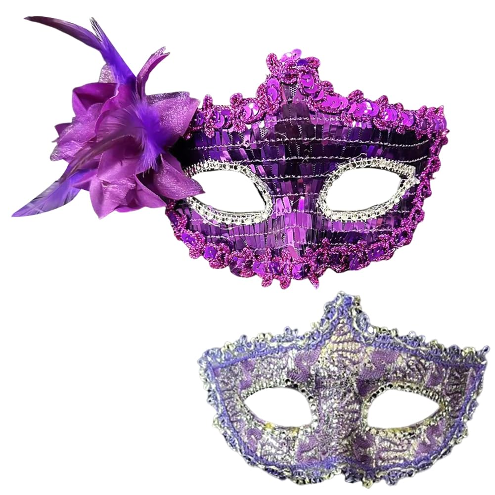 VorPrillynt Masquerade Mask, 2PCS Rhinestones Metal Cosplay Venetian Party Mask, Lace Couple Masks for Halloween Party