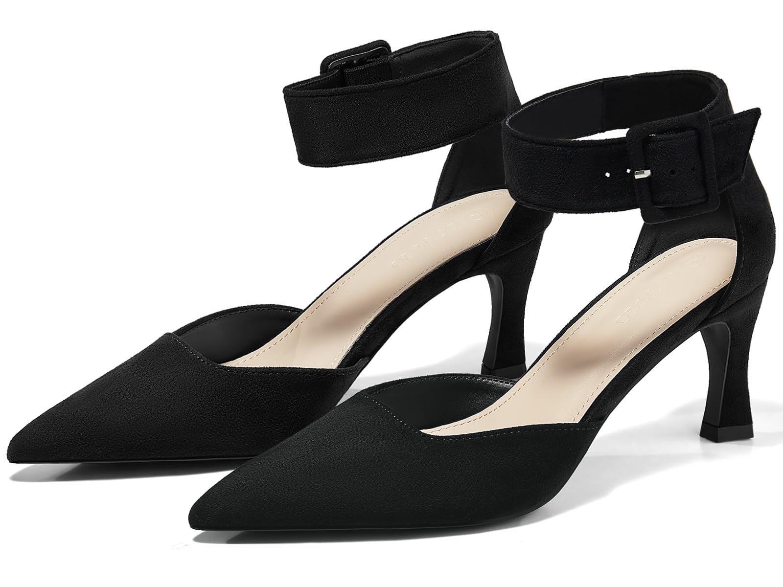 Coutgo Womens Kitten Low Heels Closed Pointed Toe Ankle Buckle Strap Pumps