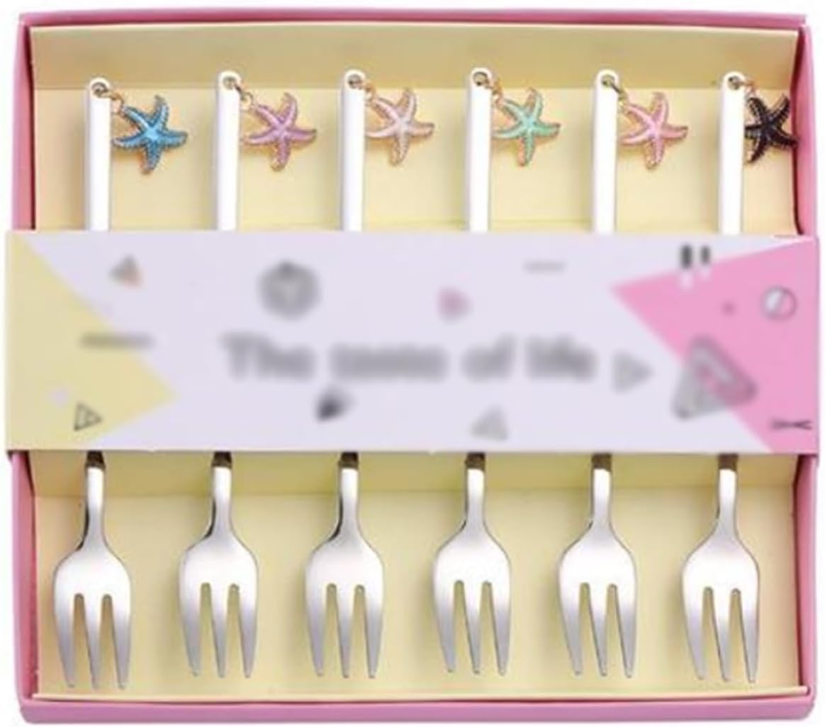 fruit forks，Dinner Forks,Stainless Steel Forks1 Set Stainless Steel Long Handle Starfish Fruit Fork for Home Party Restaurant Dessert Fruit Fork Tableware 6.7x6.2" (Color : Silver a)
