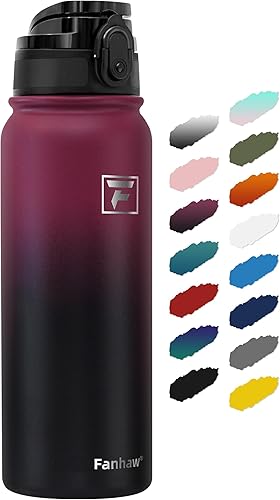 Fanhaw Botella de agua térmica para llevar, apta lavavajillas, de 20 onzas, acero inoxidable, doble pared, reutilizable, a prueba de fugas y sudor,