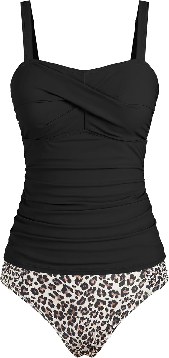 ZAFUL Tankini Swimsuits for Women Tummy Control High Waisted Twist Front Ruched Two Piece Bathing Suit - Image 3