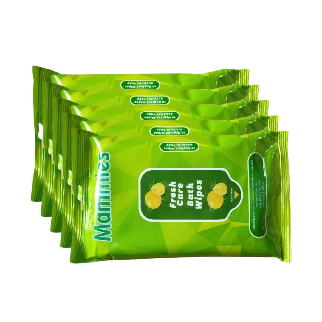 Mammies Fresh Care Adult Bath Wipes | count 50 | 10 wipes x 5 packs | Extra Large Wipes | Alcohol and Paraben free wipes | Refreshing Lemon Scent-image-36