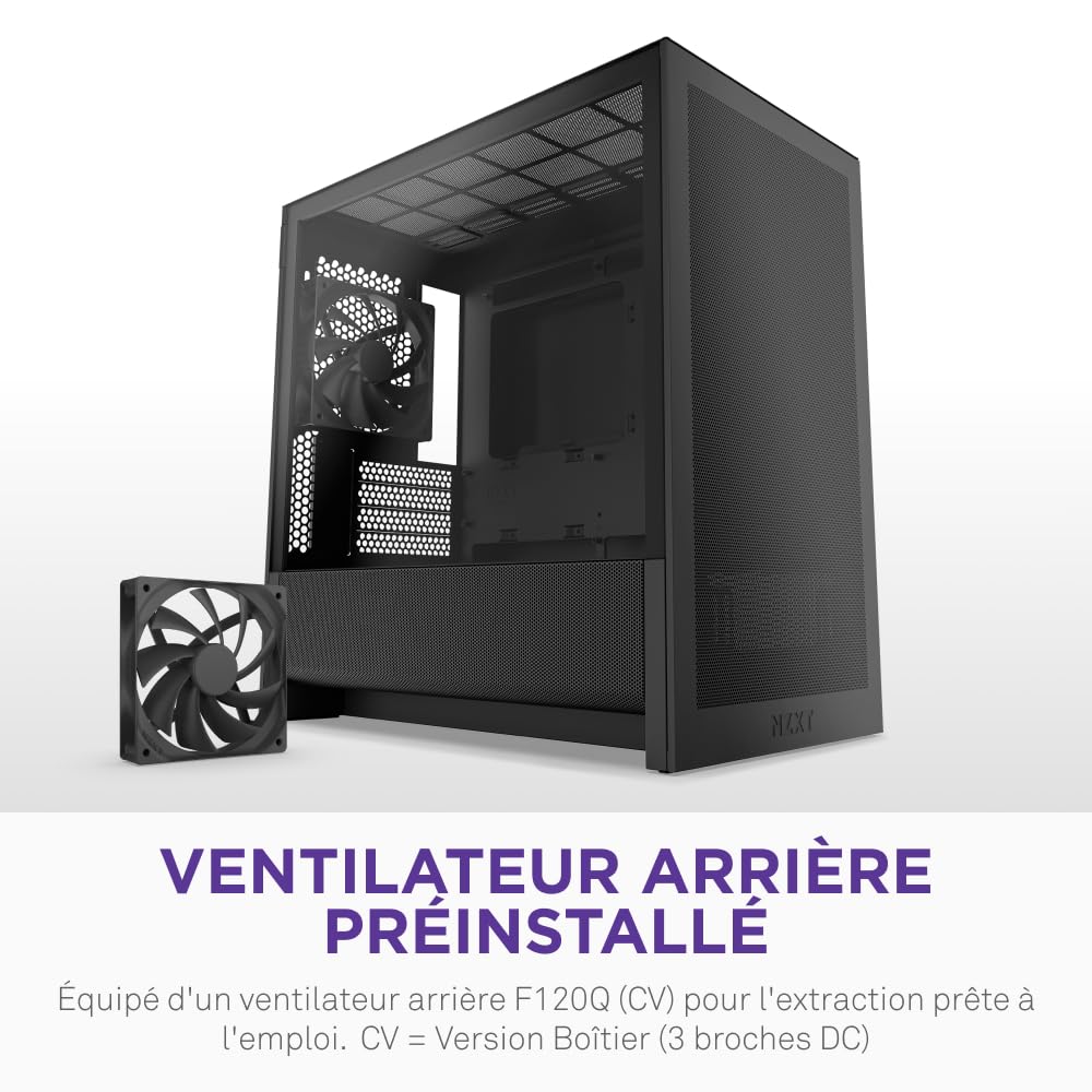 NZXT H3 Flow – Boîtier PC Gaming Micro-ATX – Flux d’air optimisé – 1 Ventilateur 120 mm Inclus – GPU Taille Standard – Rad. 280 mm Avant, 240 mm Dessus – Carte mère Back-Connect – Noir