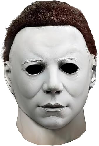 Máscara aterradora de Halloween para adultos, máscara de látex clásica blanca realista de cabeza completa, espeluznante disfraz de cosplay