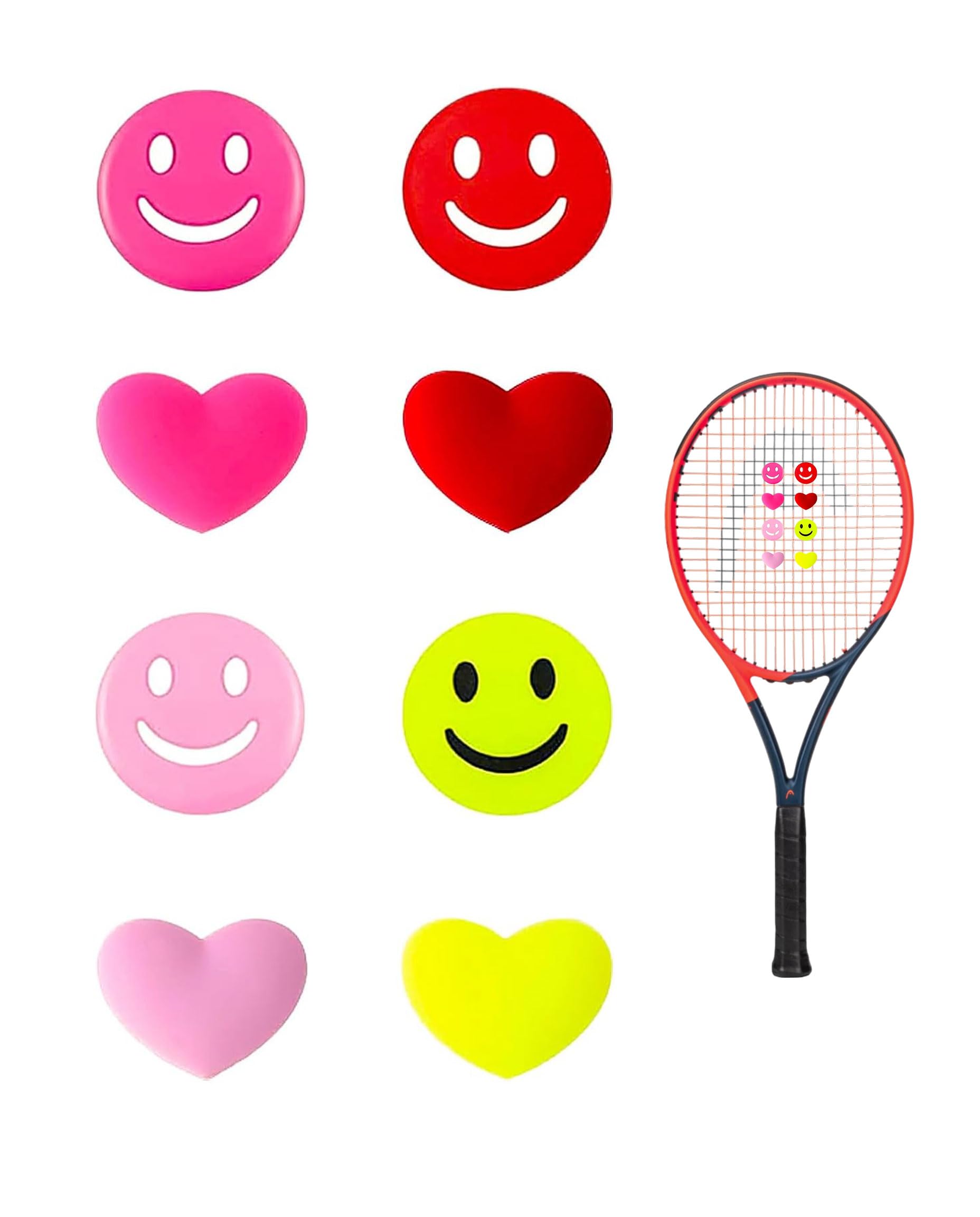 Amortiguador Raqueta Tenis Silicona Carita feliz Corazón 8 Piezas Antivibradores