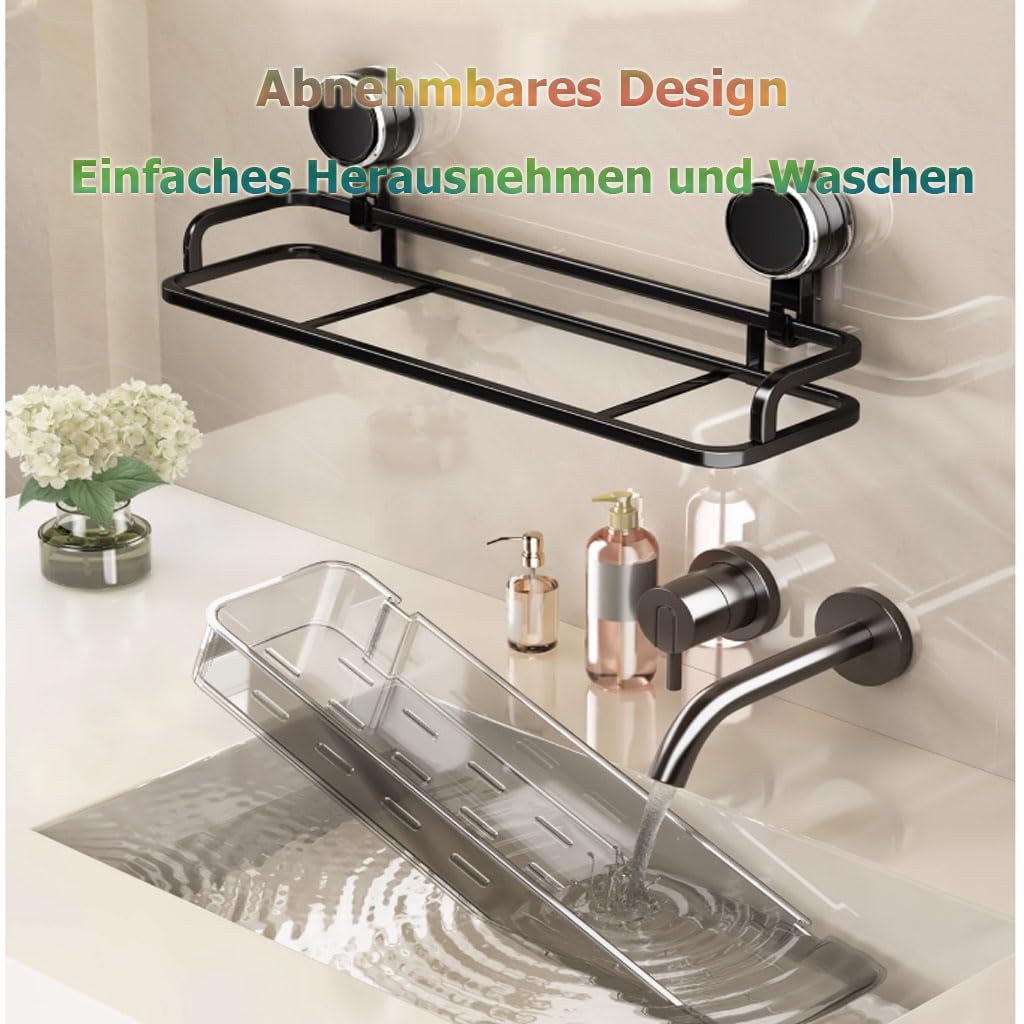 Estante de Ducha sin taladrar con Ventosa, Estante de Pared Organizador de baño con Agujeros de Drenaje, Soporte para champú para Ducha, Blanco y Negro,Blanca,40cm