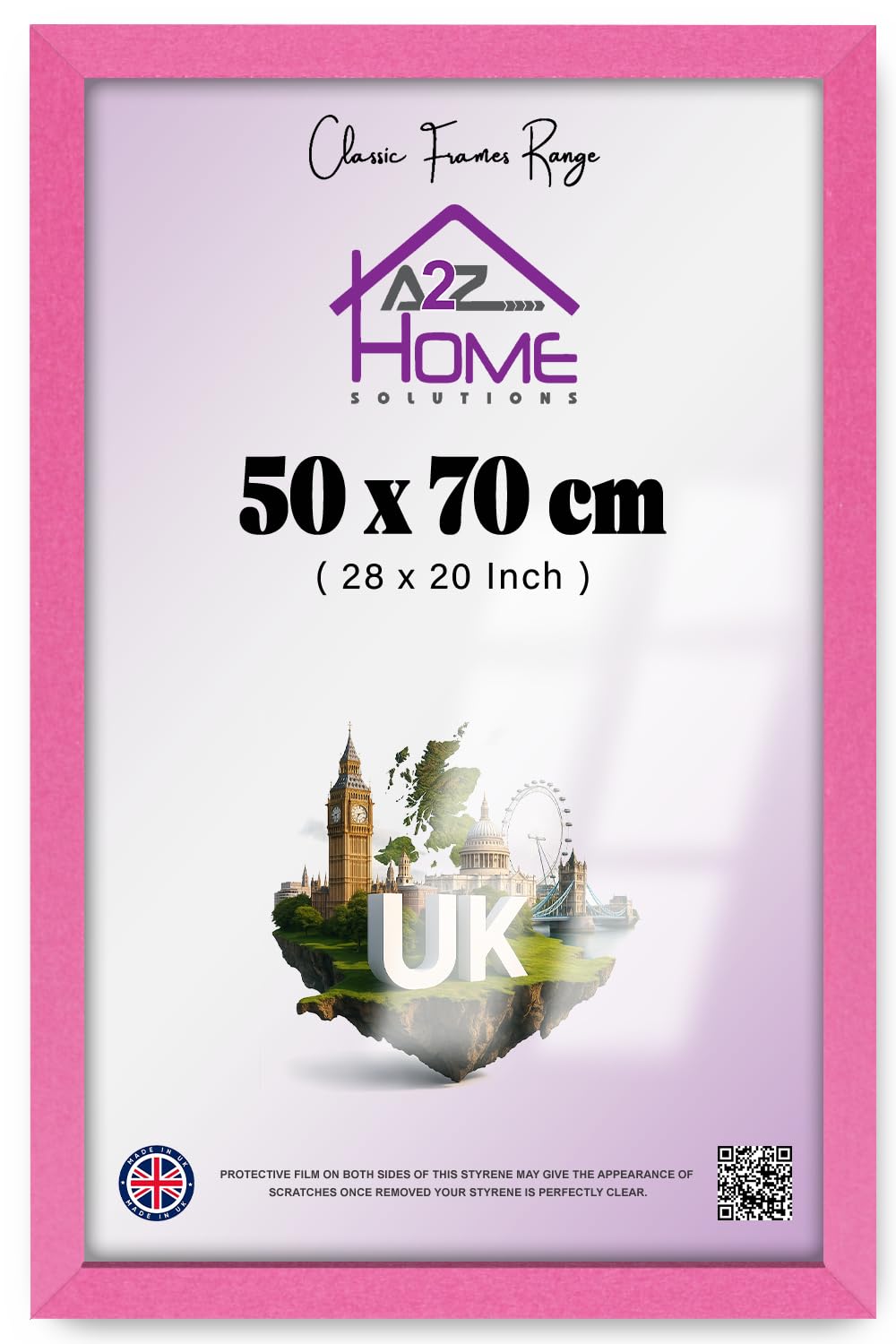 A2Z Home Solutions — Contemporary Photo Display (50 X 70 CM) | Versatile Orientation For Artworks And Photos In Vertical Or Horizontal Use — Gallery Accent In Pink With Slim Profile 28 X 20 Inch