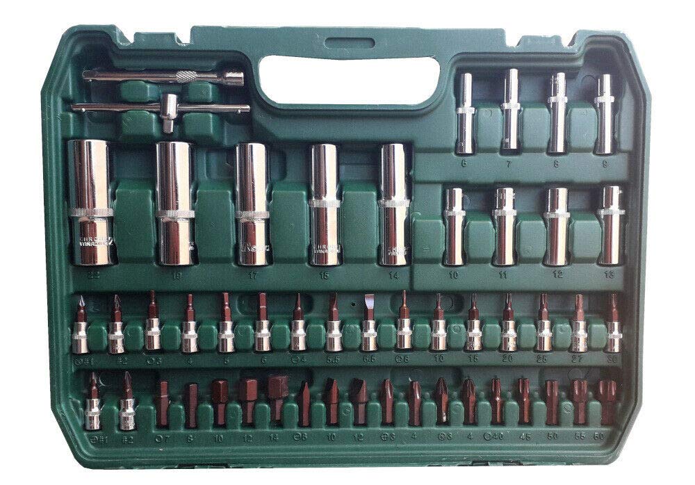 topolenashop Valigia set chiavi a bussola con cricchetto cromo vanadio CR-V bussole 108 pezzi