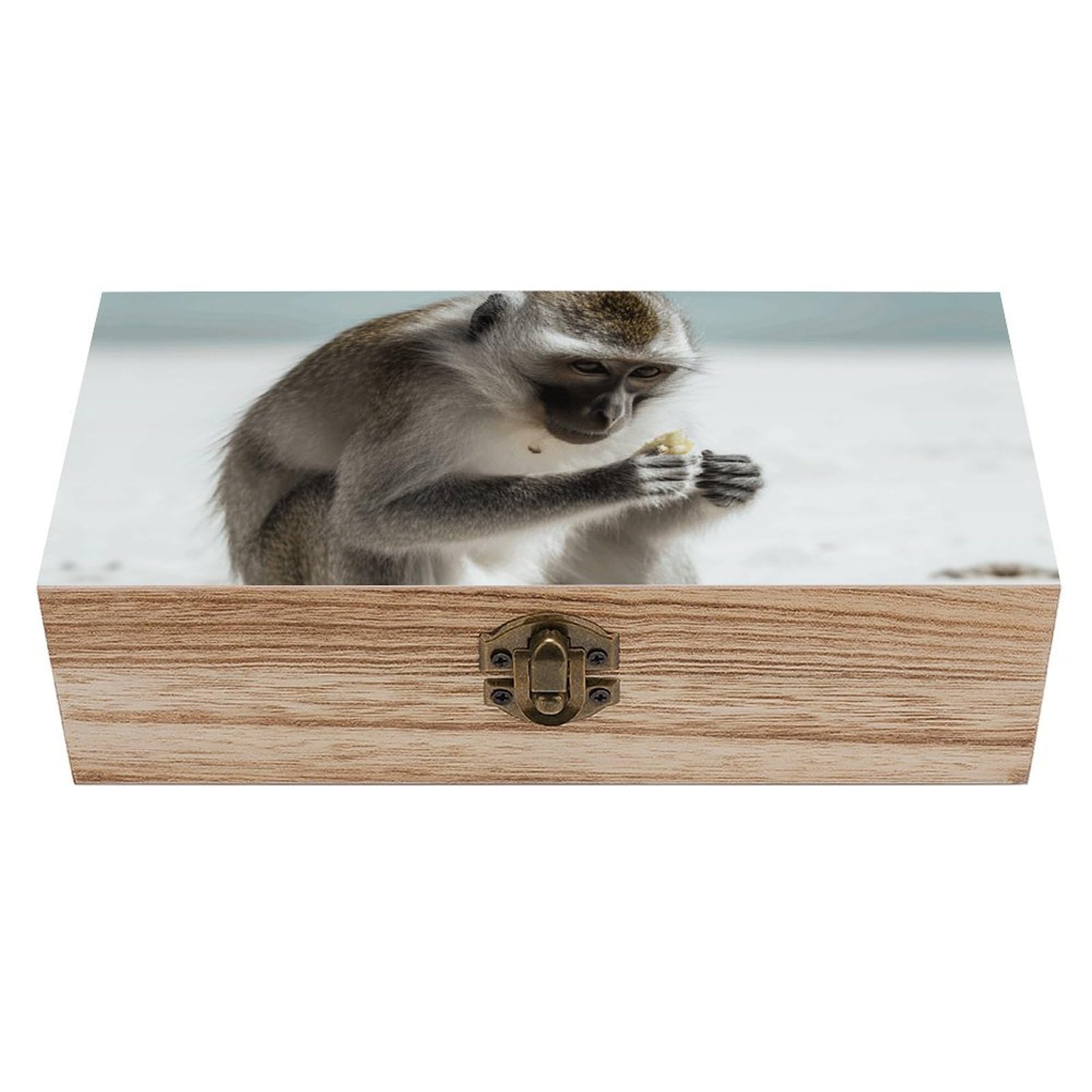 NTVOWPZO Wooden Storage Box Monkey on The Ground Wood Gift Box with Hinged Lid Vintage Decorative Boxes Jewelry Memory Box for Jewelry Art Hobbies Home Storage Treasure Keepsake Gift